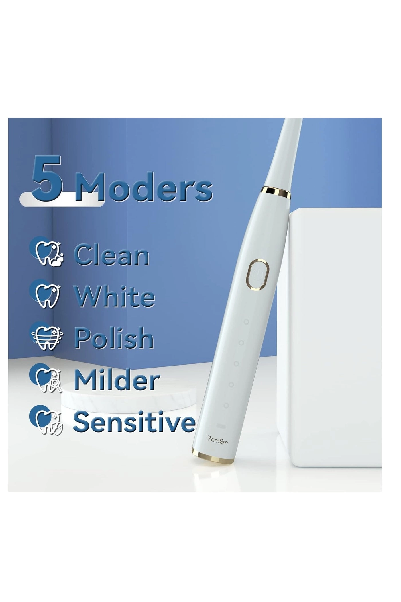 Sonic Electric Toothbrush - 8 Heads 5 Modes Midnight Black