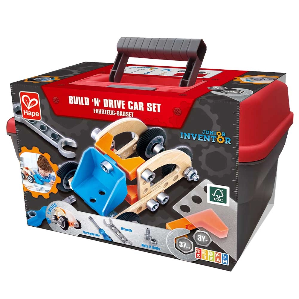 Hape Build 'n' Drive Wooden Car Set - 37pcs