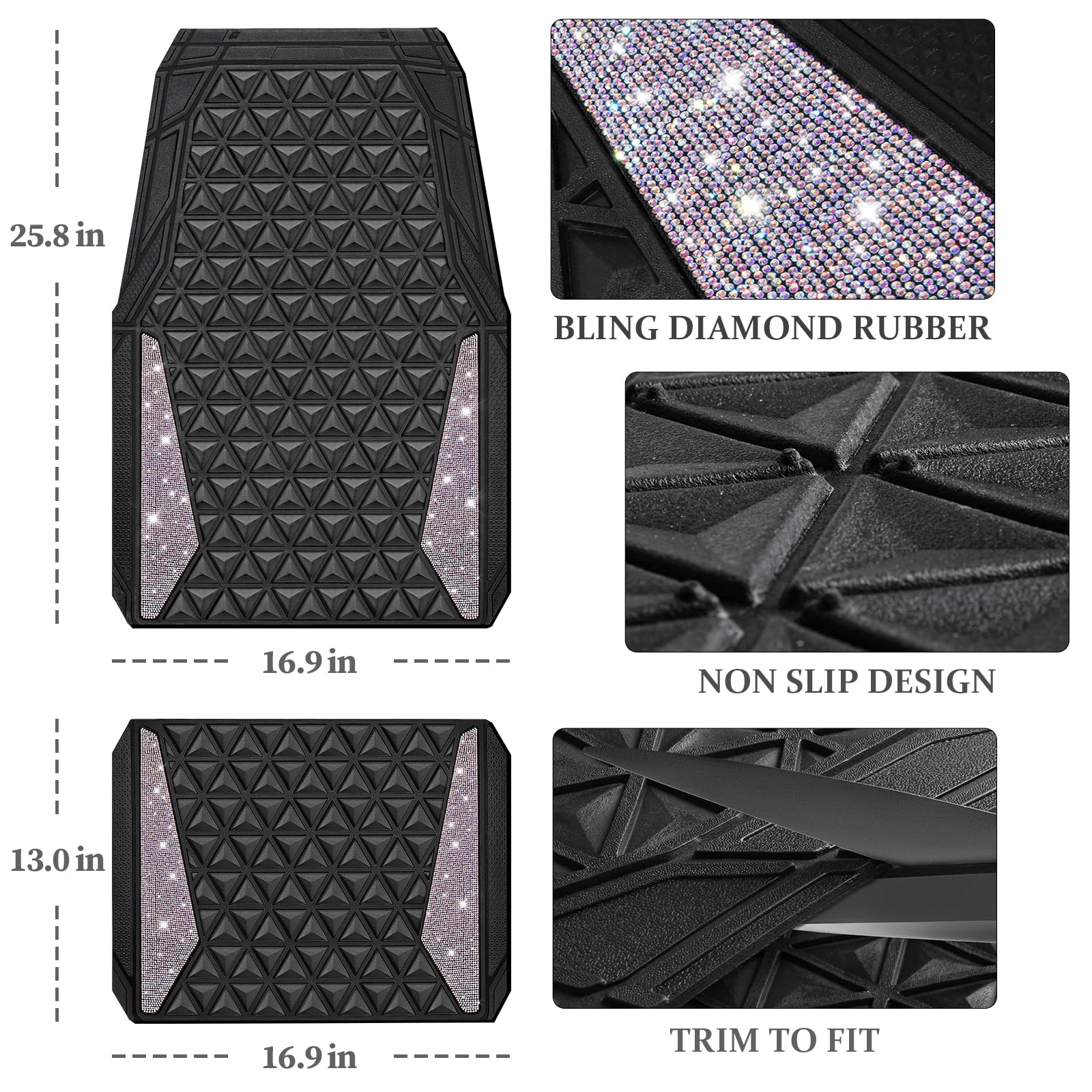 Bling Diamond Car Mats - 4.0 Count Universal Fit