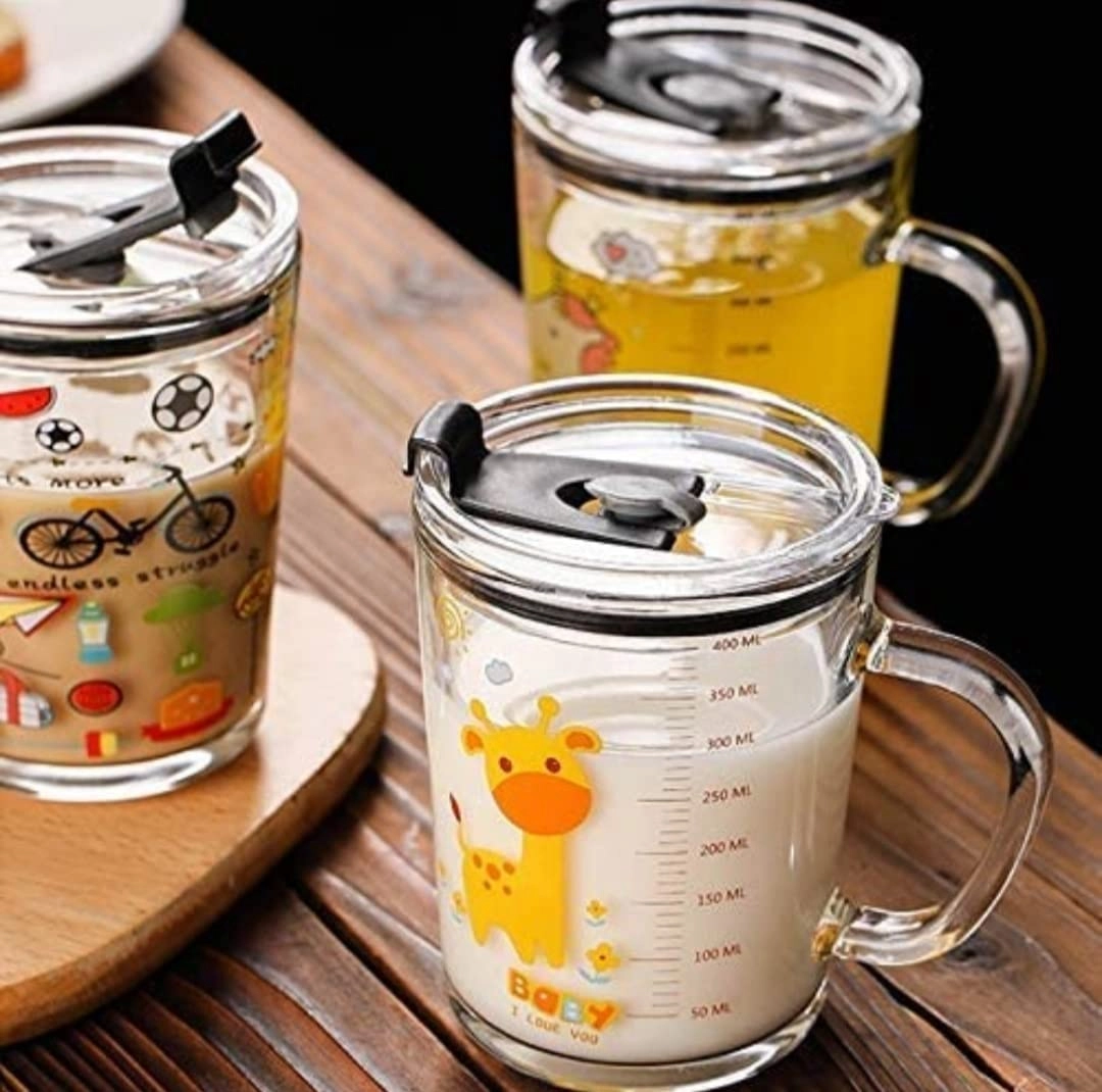 Kids Glass Tumbler - 2 pcs - Straw and Lid - 350 ml