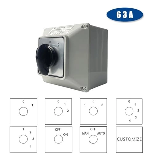 Changeover Cam Hands Rotary Switch - 63A 2 Pole 8 Terminals IP65