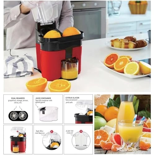 Double Electric Citrus Juicer - Slow Masticating RED