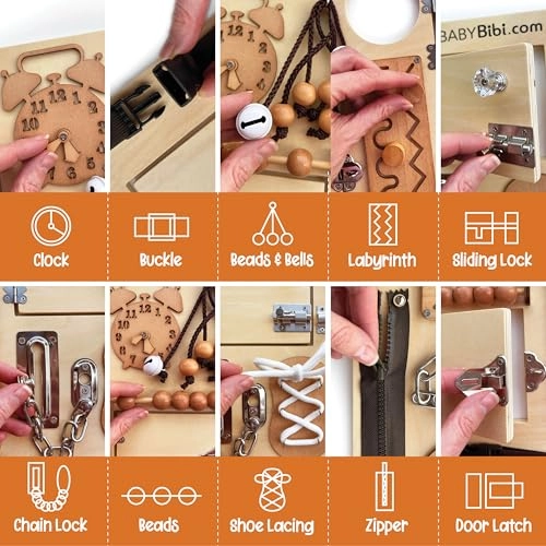 BabyBibi Wooden Busy Board Plane Essentials - 36 months - 8 years 10 pieces