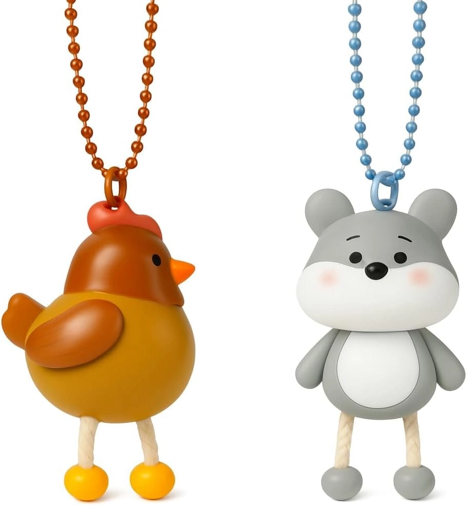 FITTO Plastic Key Chain Animal Series - Rooster and Cat 2 Pack