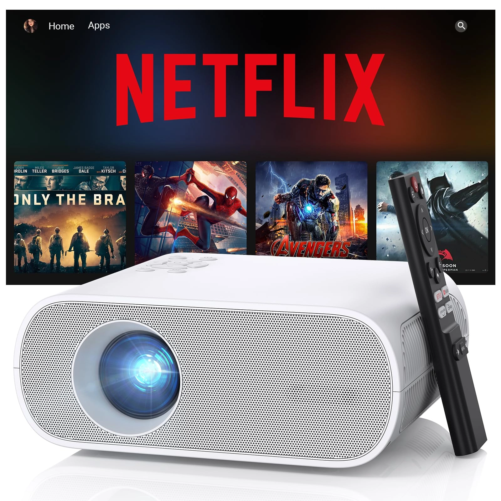HOMPOW Smart Mini Projector - 1500ANSI Native 1080P
