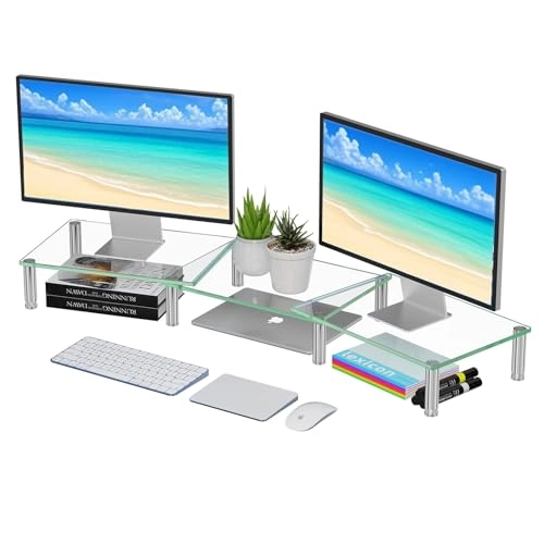 Simple Trending Computer Monitor Riser - 6mm Tempered Glass Height Adjustable Pack