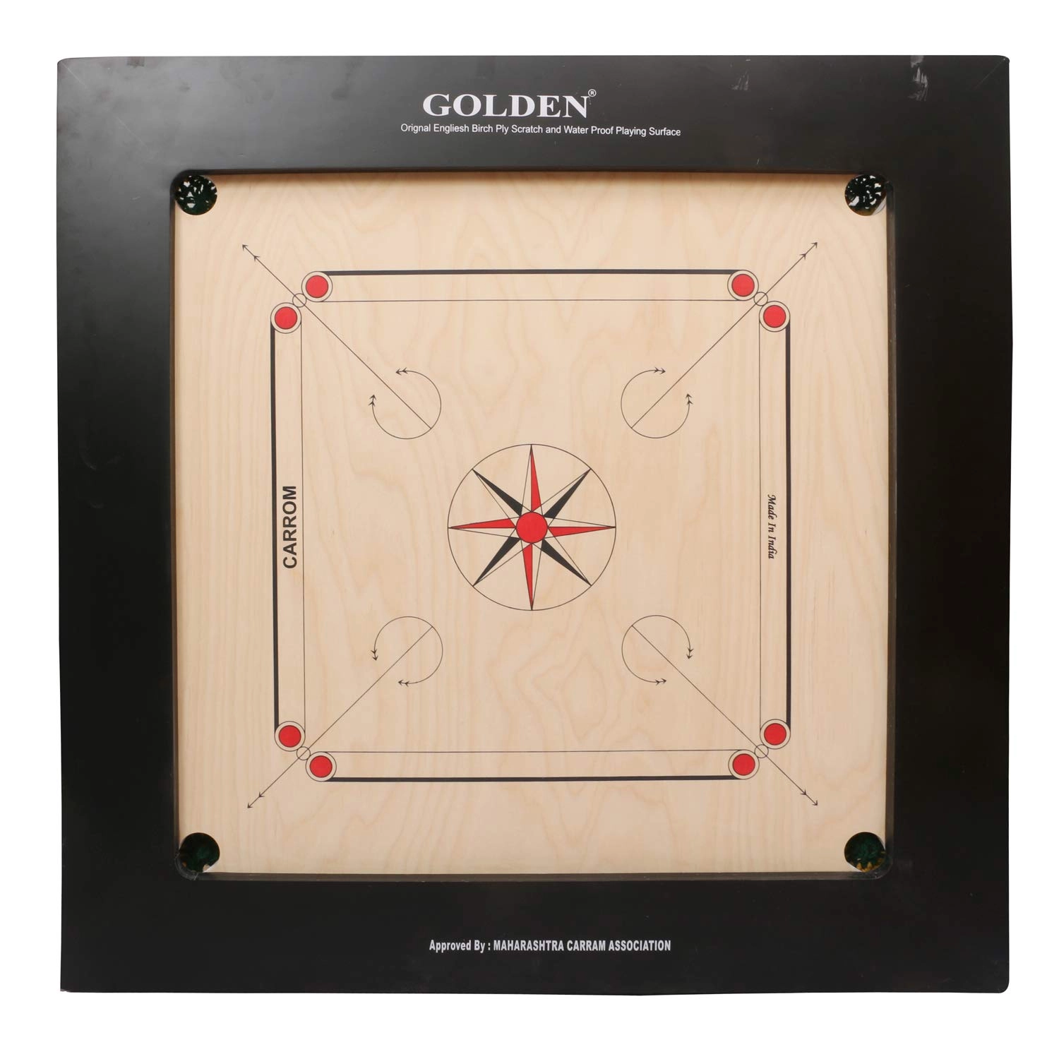 KD Sports Golden Carrom Board - Full Size 24mm BullDog