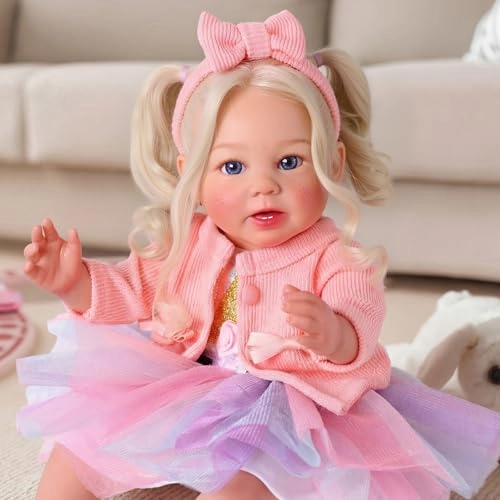 Reborn Baby Doll - 17 Inch Vinyl Long Grey Hair Ages 3+