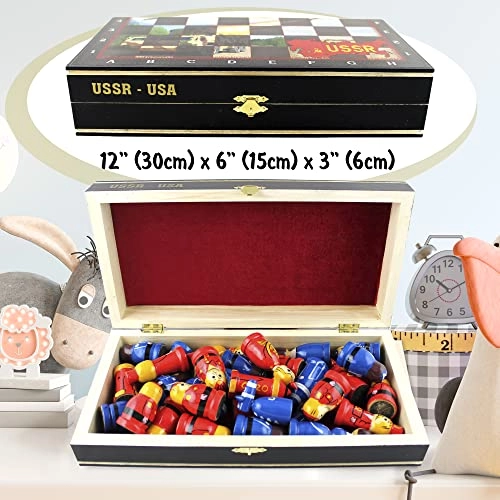 Cold War Souvenir Wooden Chess Set - Hand Carved Matryoshka Dolls