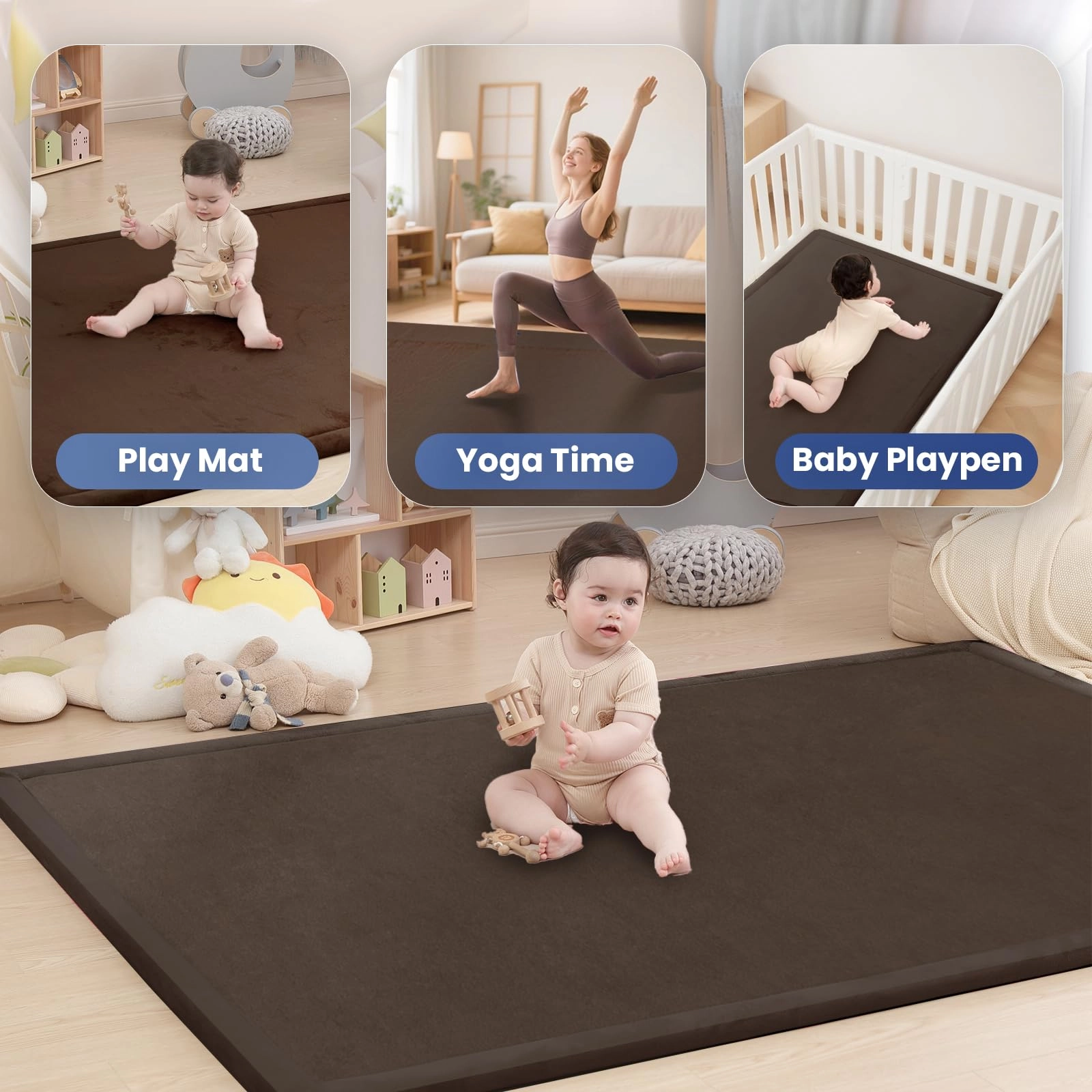 Baby Activity Play Mat - 79"x118" 1.3" Thick Cream