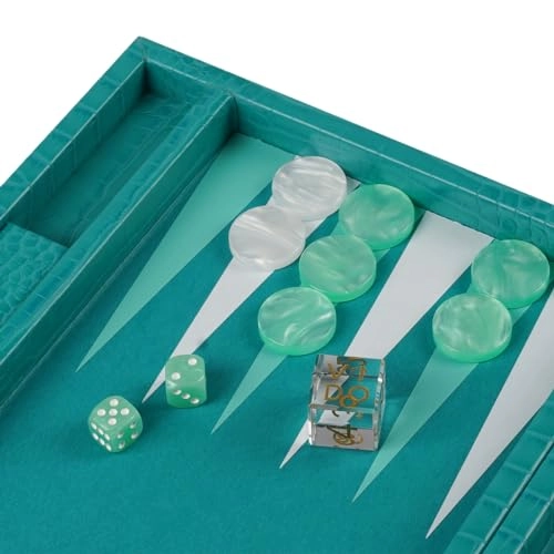 Backgammon Set - 15 inch Teal Green Alligator Vegan Leather