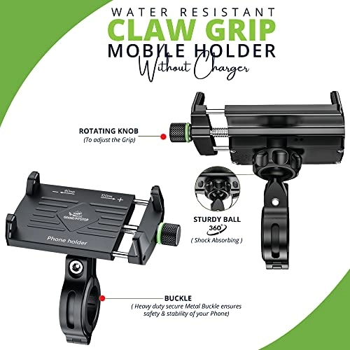 Motorcycle Phone Holder - Compatible with 4" to 6" Phone 360° Phone Protection Aluminium Clamp