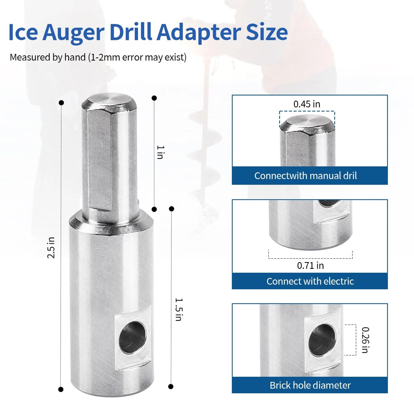Ice Auger Drill Bit Adapter - Fits 1/2" Plus Drill Chucks 1/4" Hole 1/4"-20 Wing Bolts & Locking Screws