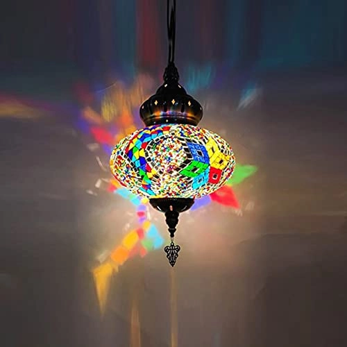 Turkish Moroccan Mosaic Swag Pendant Ceiling Hanging Light - bronze Glass