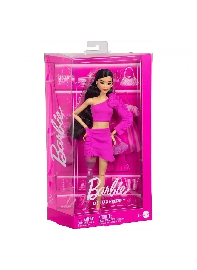 Barbie Deluxe Style Doll - Glittery Prosthetic Leg Black Hair Pink Top And Skirt Set Ages 4+