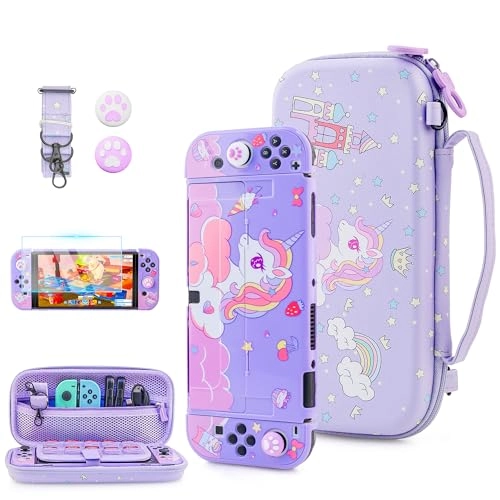 Carrying Case for Nintendo Switch OLED - Hard Storage Screen Protector 2 Thumb Caps