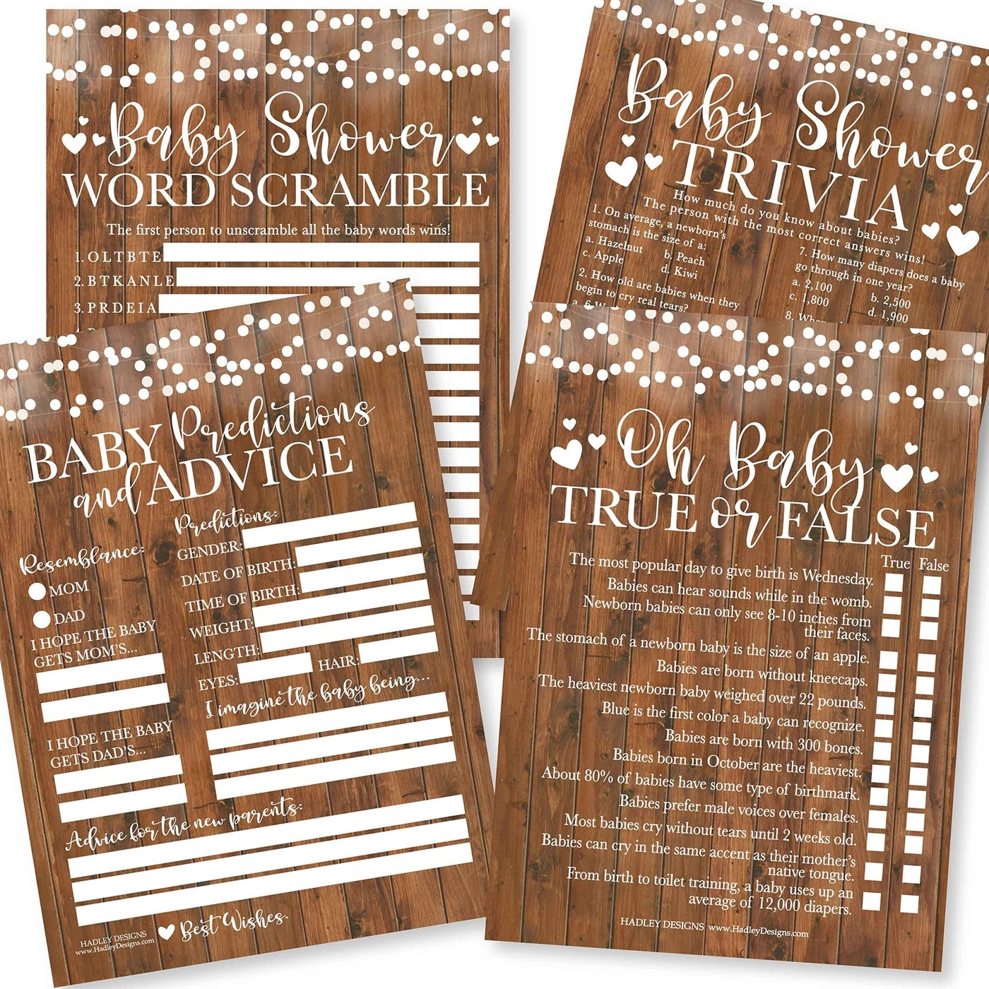 Hadley Designs Hilarious Baby Shower Games - 50 DoubleSided Cards Set