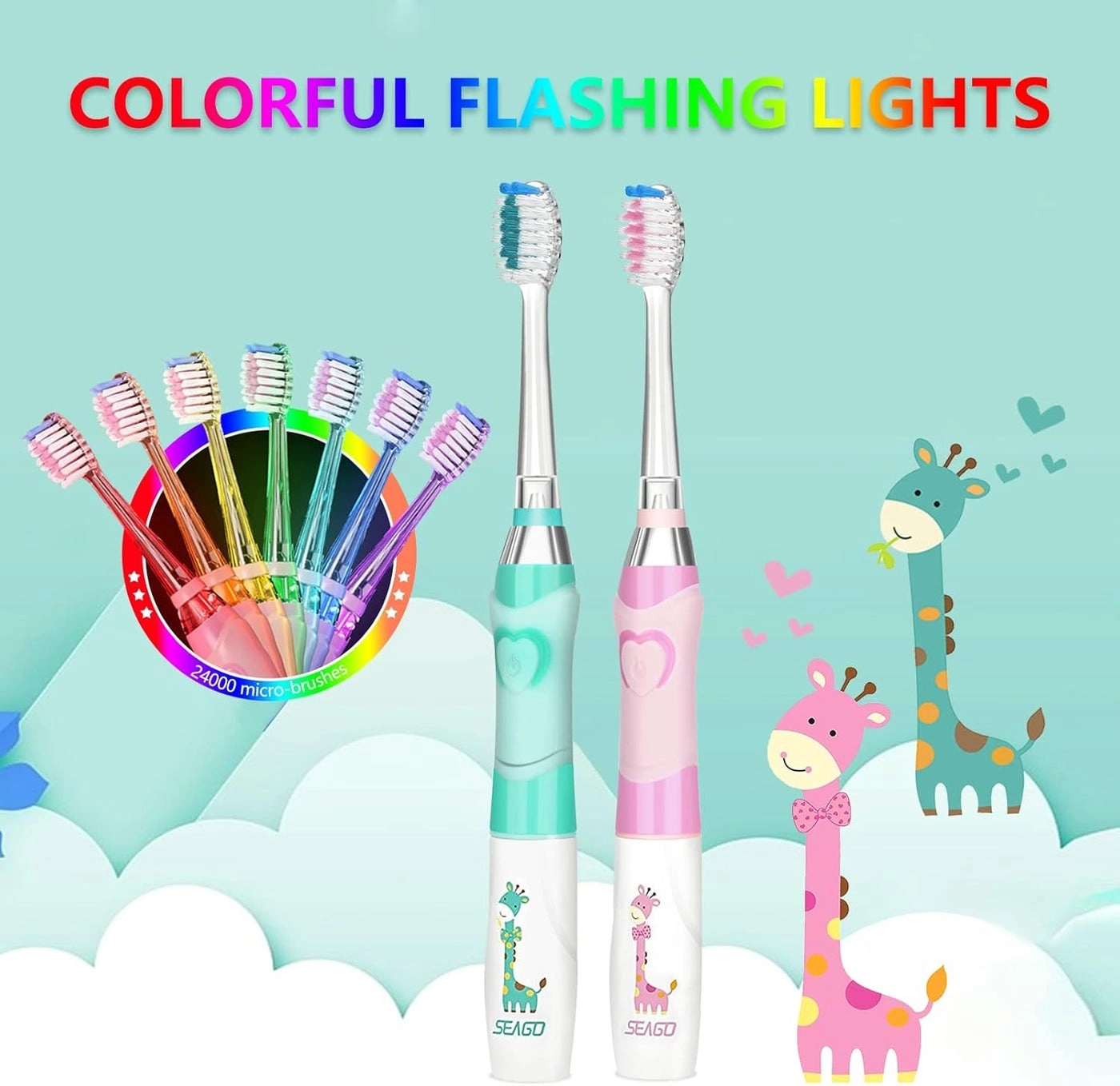 Toddler Electric Toothbrushes - 4 Brush Heads Smart Timer Suction Base