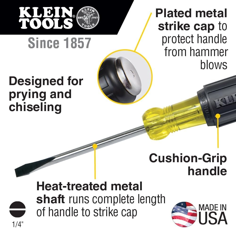 6004DD Keystone Demolition Screwdriver - 1/4-Inch Steel Tip Cushion-Grip Oversized Strike Cap Square Shank with Wrench Assist