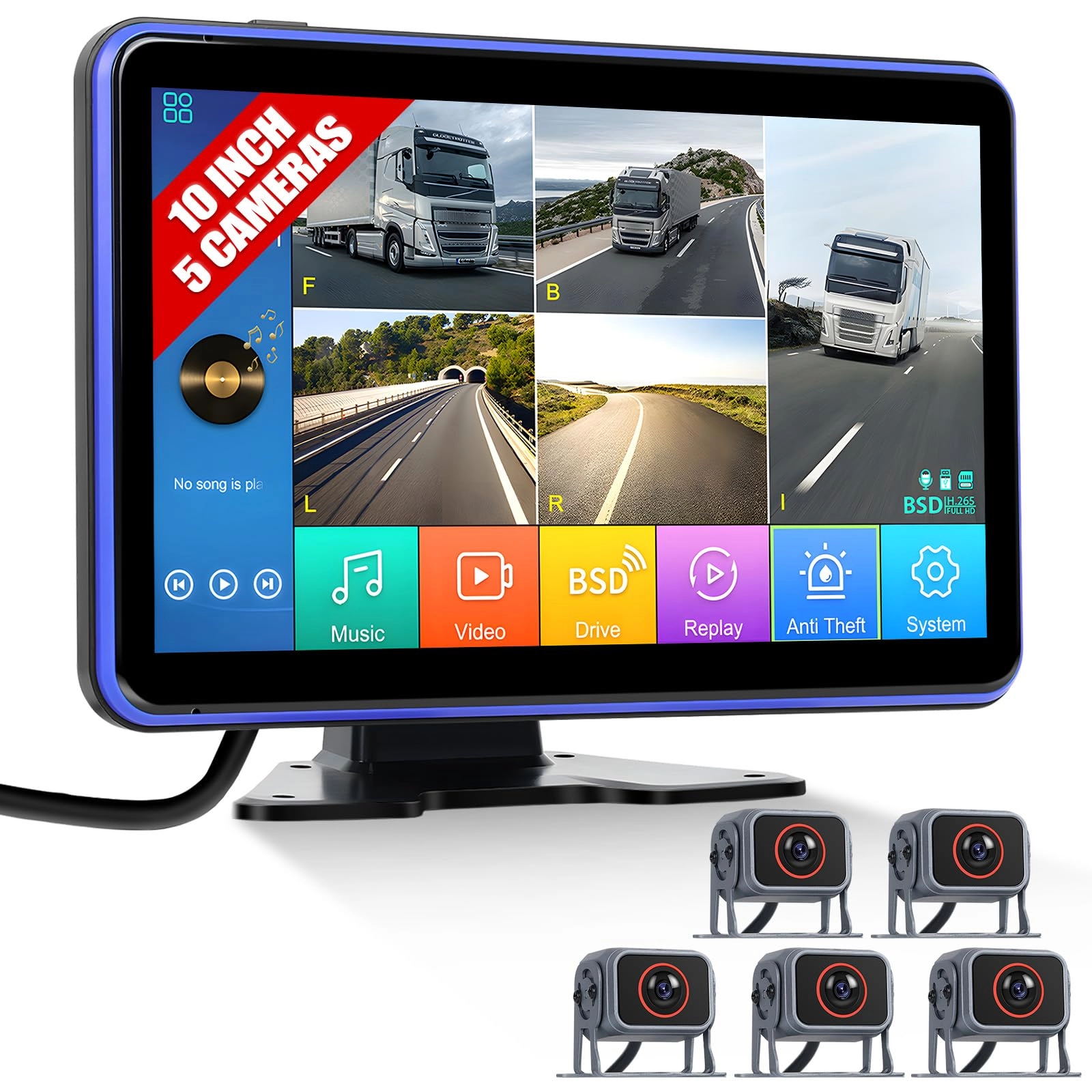 CAMECHO 10.1 inch IPS Monitor + IP68 Waterproof Rear View Camera - Night vision Wireless 1080P