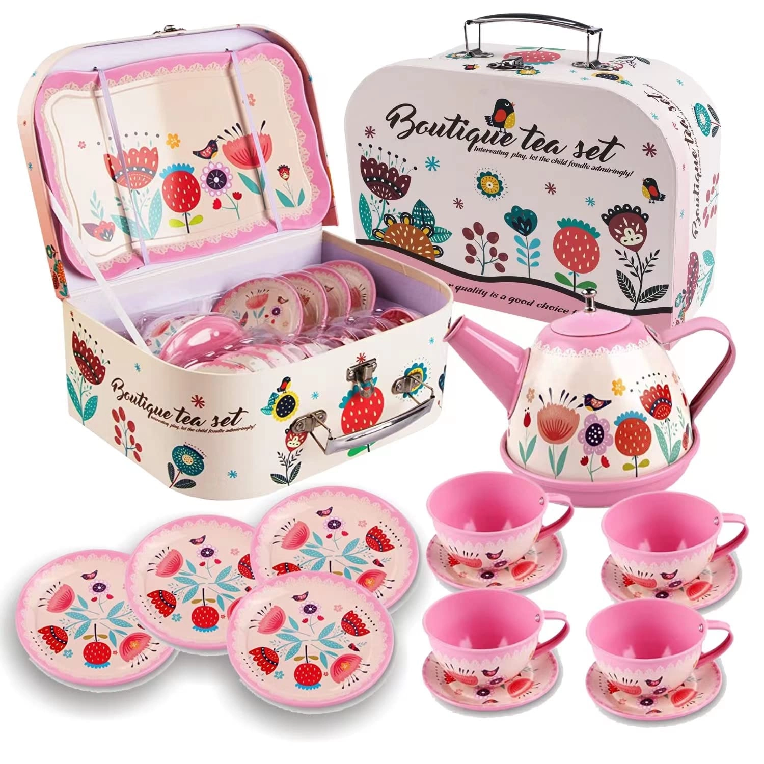 Linxfunny Pretend Play Toy Tin Tea Party Set