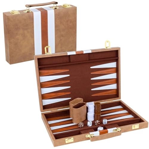 Backgammon Set - PU Leather Case Grey