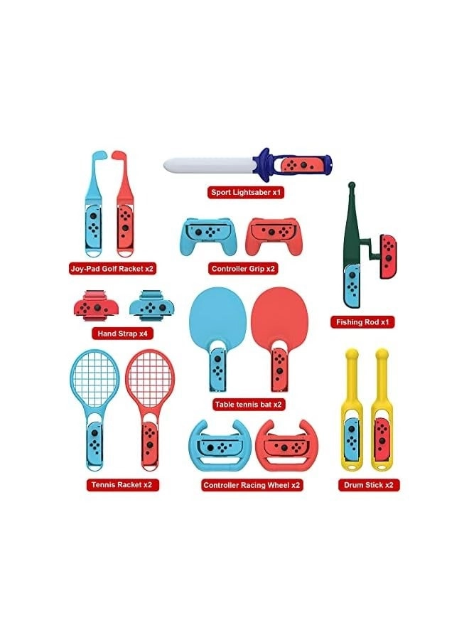 Fishing Rod + Sport Lightsaber + Table Tennis Bat + Controller Grip + Tennis Racket + Racing Wheel + Hand Strap + Leg Strap + Drum Stick + Golf Club