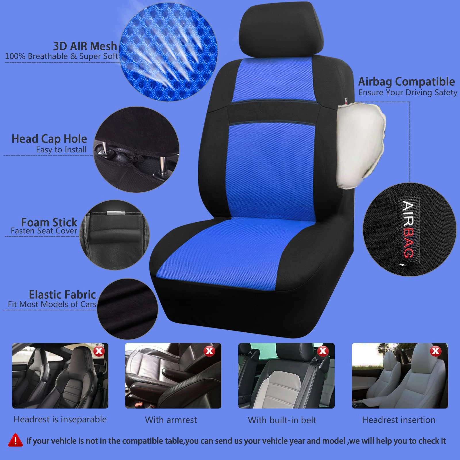 Car Seat Covers - Air Mesh Leather + Car Floor Mats - Waterproof + Steering Wheel Cover - Sporty