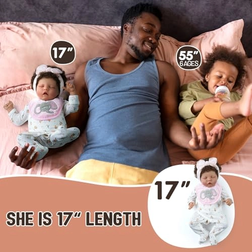 Reborn Baby Doll - 20 Inch Vinyl Cloth Body Black Ages 3+