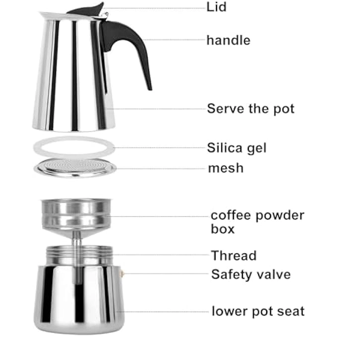 Moka Pot - 6 Cup Stainless Steel Stovetop