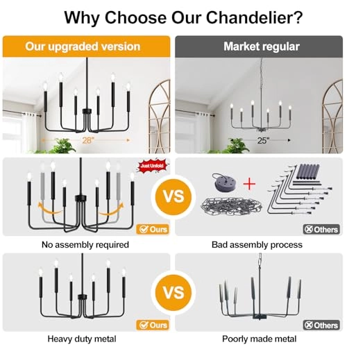 6-Light Farmhouse Chandelier - Black Indoor