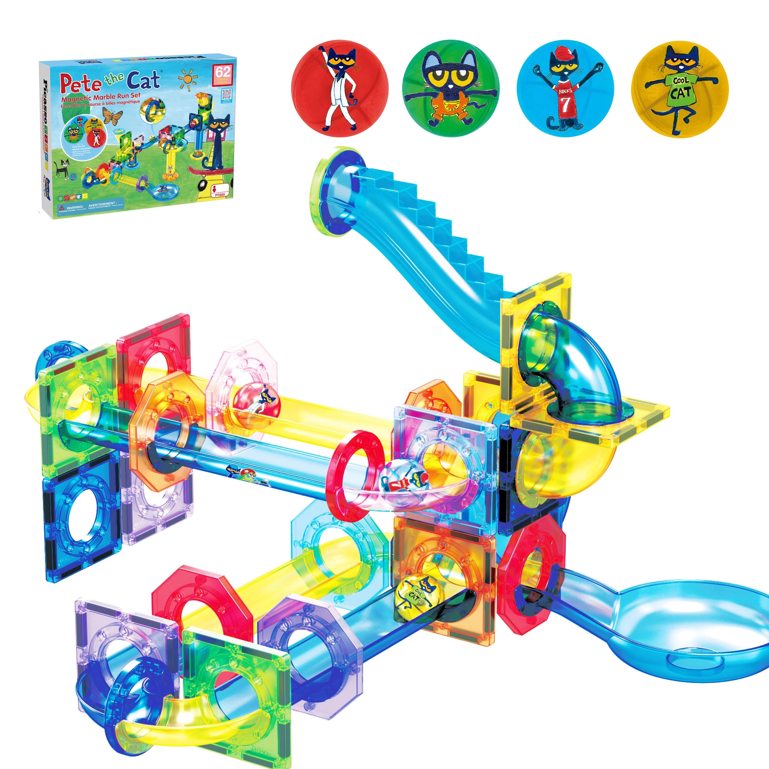 PicassoTiles Pete the Cat Marble Maze - Architecture 62pcs