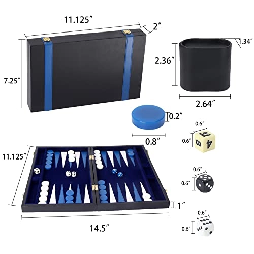 Backgammon Set - Leather-black&blue Medium