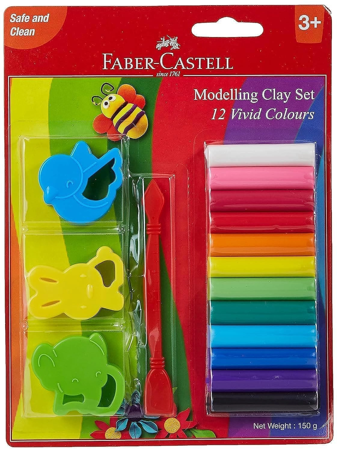 Faber-Castell Modelling Clay - 150Gm 12 Colors + Moulds + Craft Tool