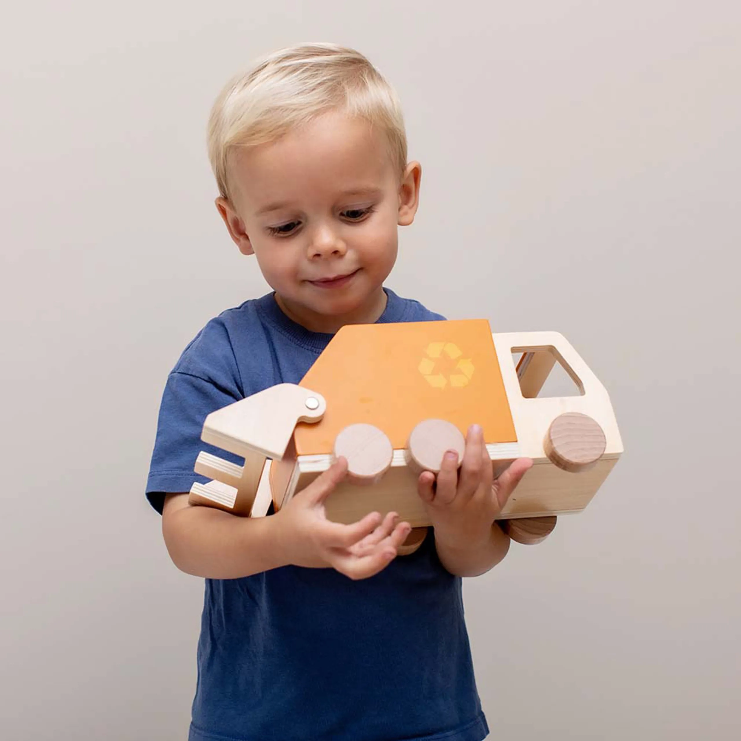 Wooden Garbage Truck - Orange FSC-certified