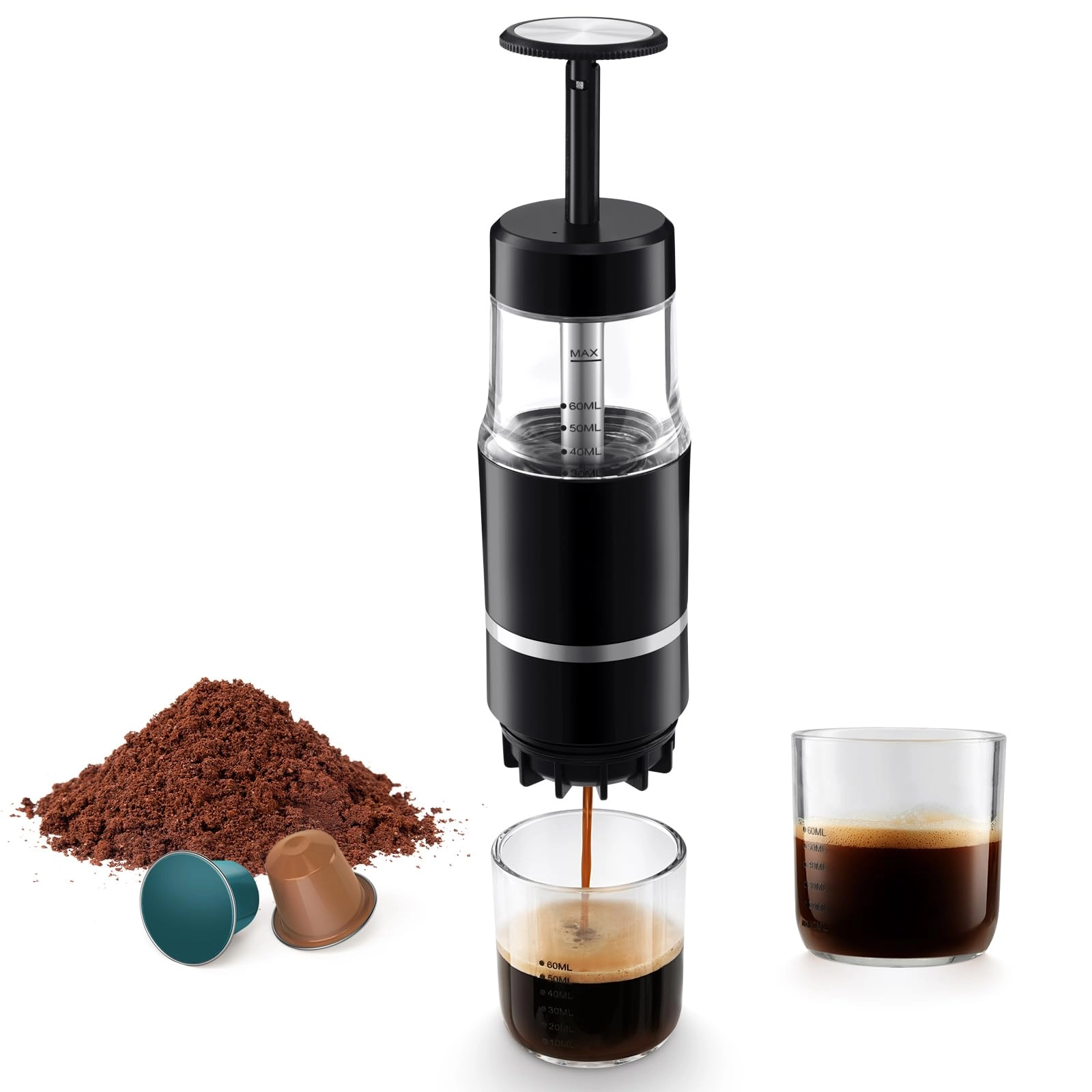 PHCOHIDO Portable Coffee Maker - 60 ml/min 5g coffee grounds NS capsules
