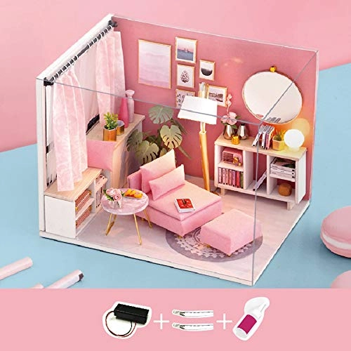 DIY Miniature Dollhouse Kit - 3D Pink LED Lights