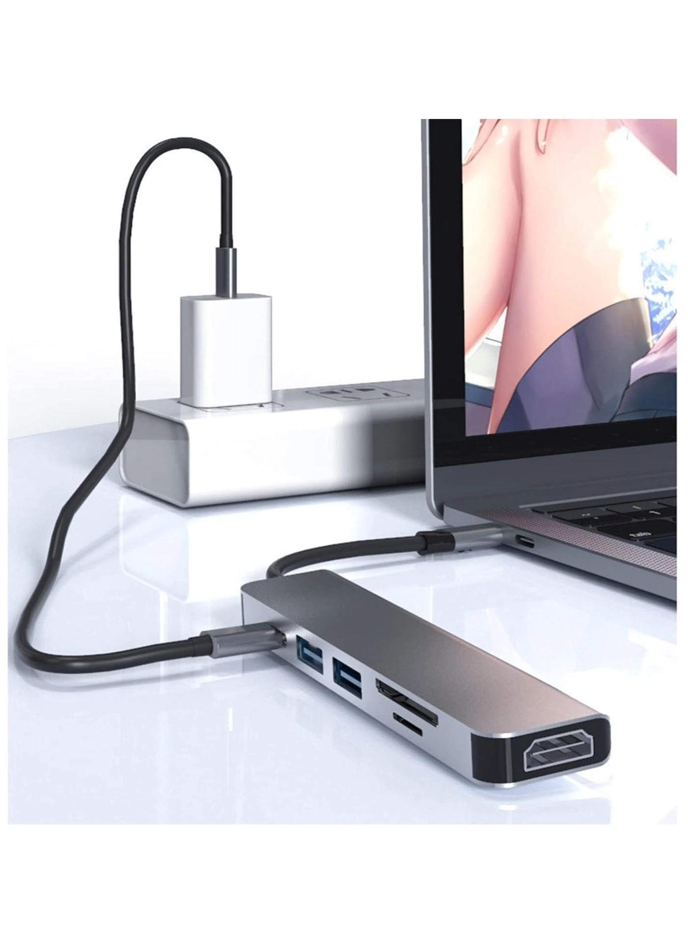 6-in-1 USB C Adapter - USB 3.0 5Gbps SD/TF Card Readers