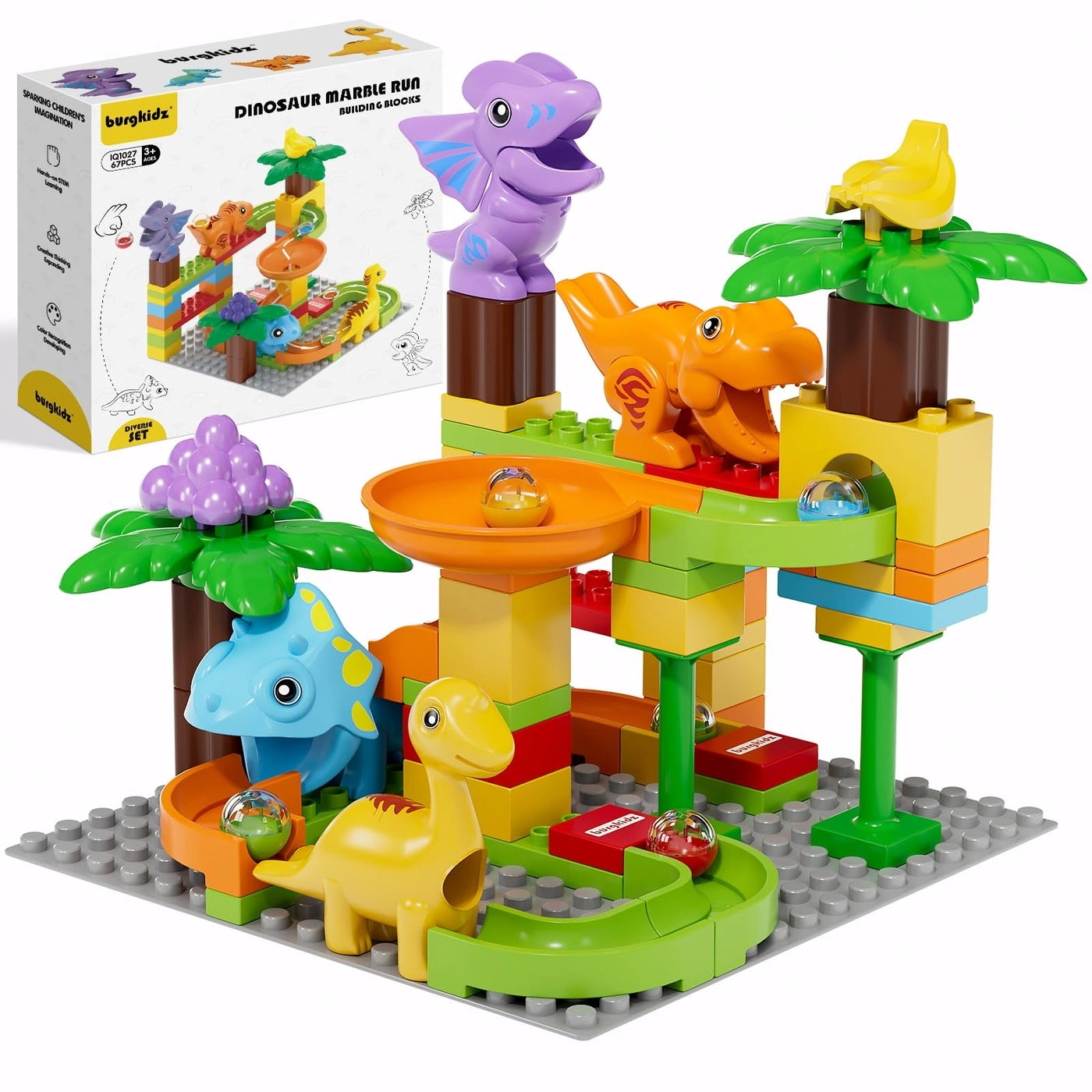 burgkidz Marble Run Building Blocks - Dinosaur STEM