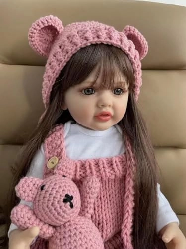 Reborn Baby Doll - 22 cm / 55 inches Vinyl Silicone Brown Long Hair