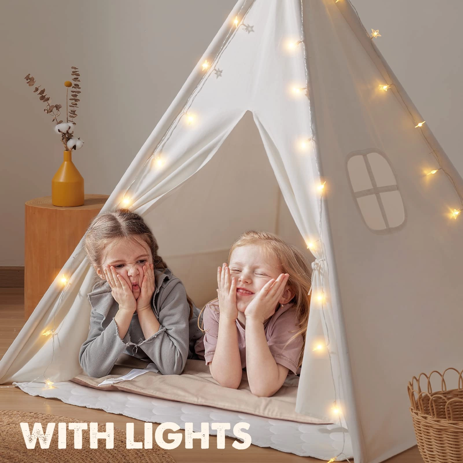 Teepee Tent - 48 inches (W) x 48 inches (L) x 66 inches (H) Raw White Canvas