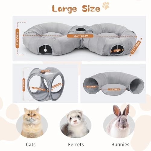 Cat Tunnels Bed - 175cm x 80cm soft plush