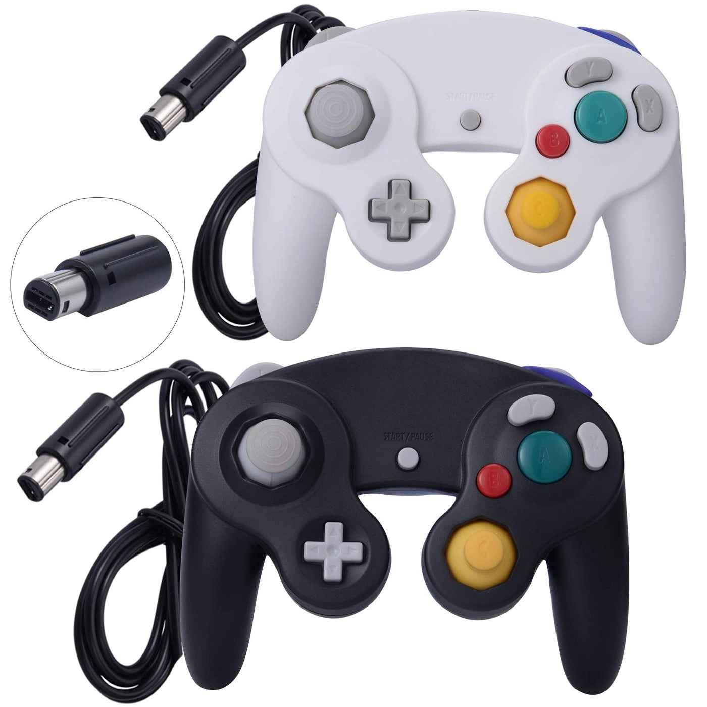 ONE250 Classic Shock Joypad Wired Controller - Black & White Wii NGC Gamecube Game Cube Pack