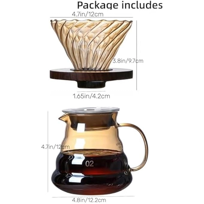 Pour Over Coffee Maker - 20 Oz Borosilicate Glass 100 Pcs V60 Paper Filter