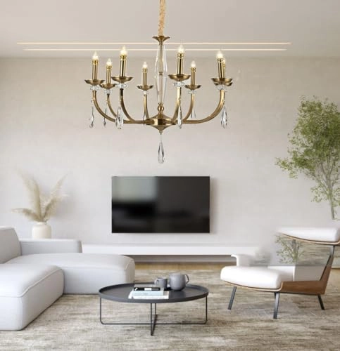 8 Light Antique Brass Italian Chandelier - 3000 Kelvin