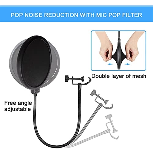 Mic Stand + Mic Clip Holder + Table Mounting Clamp + Pop Filter