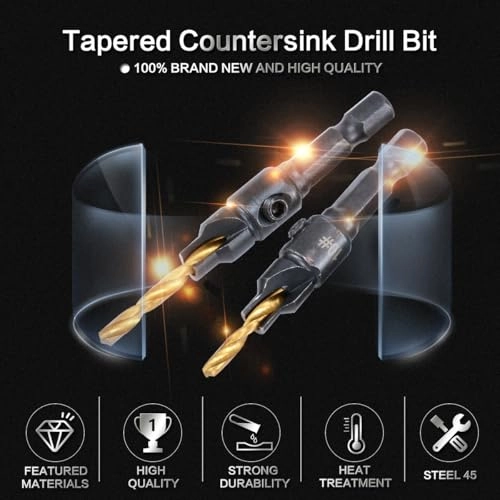 Countersink Drill Bit Set - high speed steel + carbon steel 5 Pieces 6.35mm