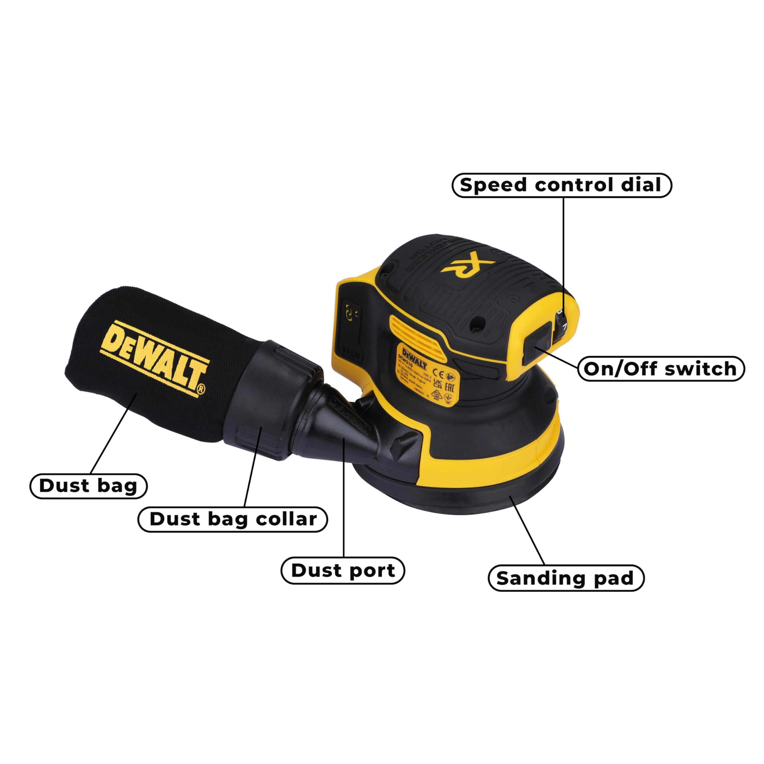 DCW210N-XJ - 18V Li-ion Cordless Brushless Sander 125mm