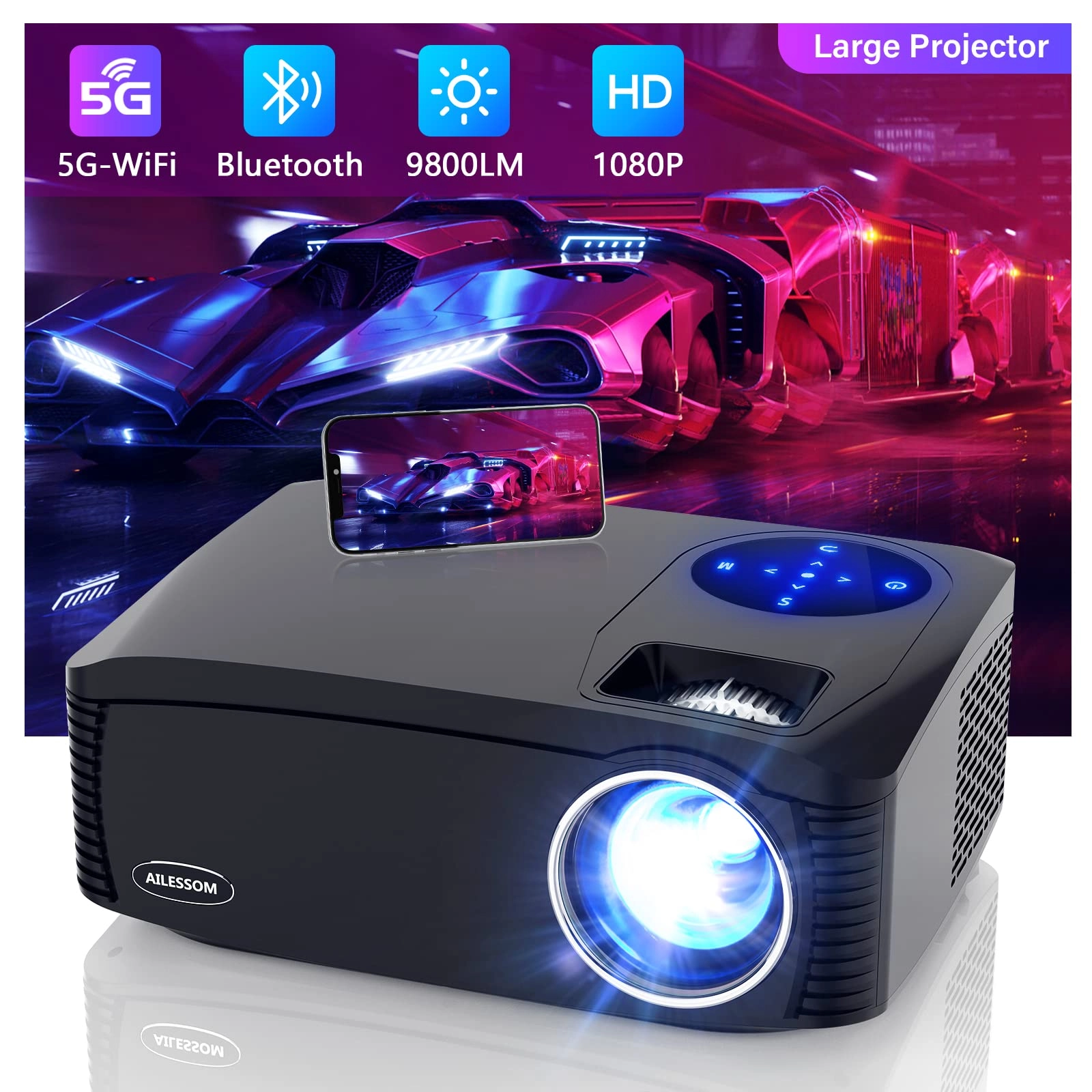 AILESSOM Native 1080P 5G WiFi Bluetooth Projector - 20000LM 1920 x 1080