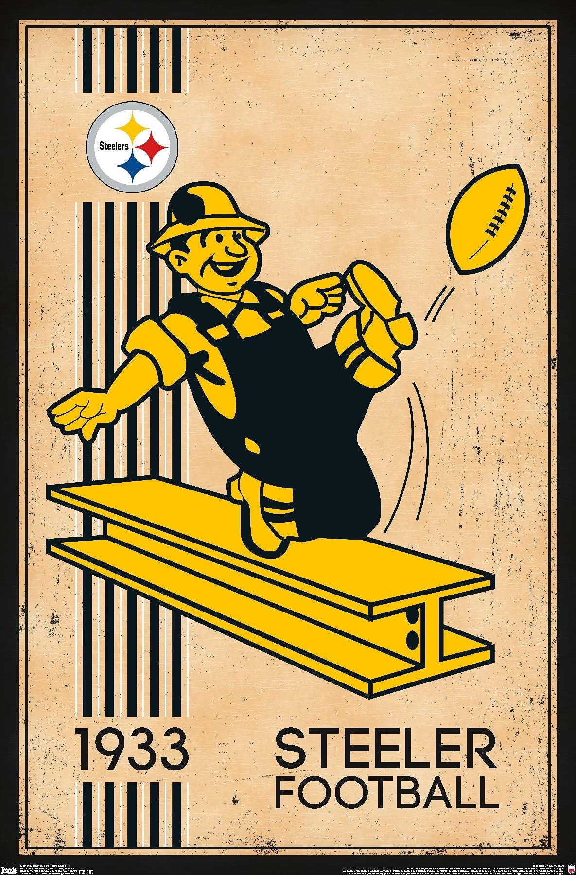 Trends International NFL Pittsburgh Steelers - Retro Logo - Paper 86.4L x 56.9W cm